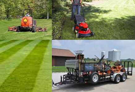A collage of different types of lawn care equipment.