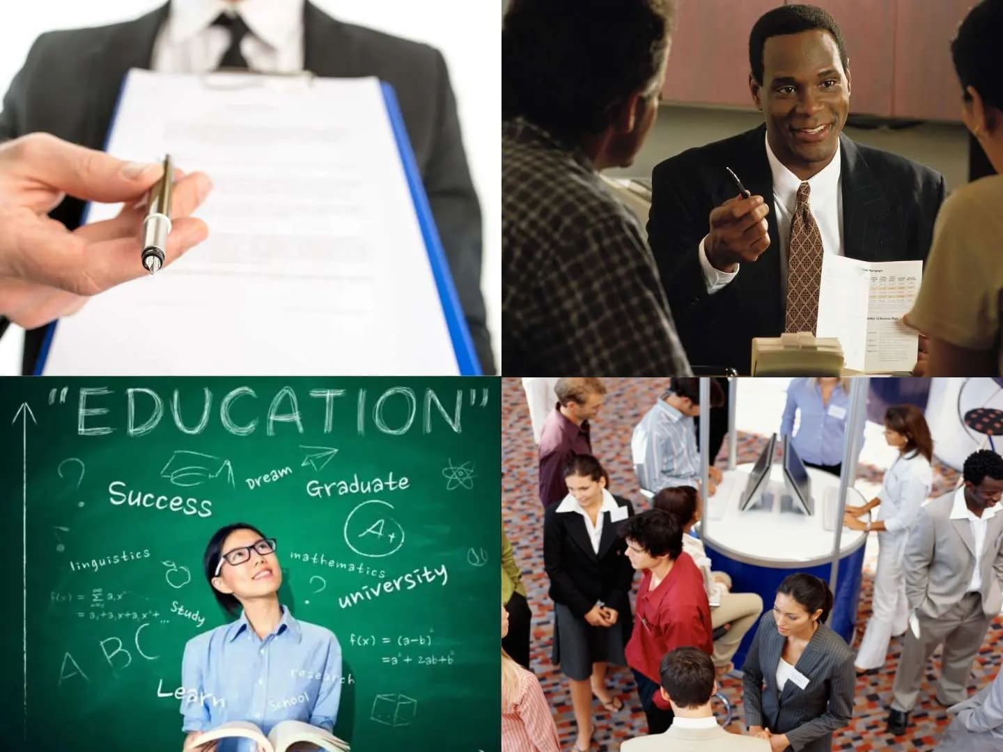 Collage showing education, communication, and learning environments.